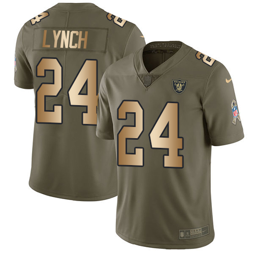Nike Raiders #24 Marshawn Lynch Olive/Gold Men's Stitched NFL Limited Salute To Service Jersey - Click Image to Close